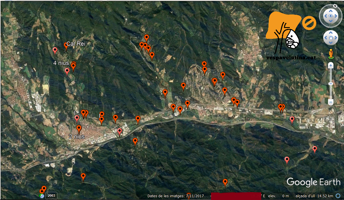 Mapa de Vespa velutina al Baix Montseny el 2018